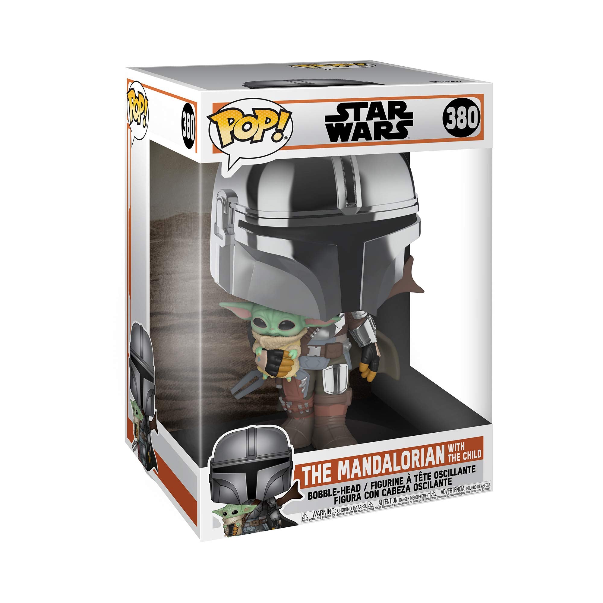 Funko Pop! Star Wars: The Mandalorian - 10 Inch Chrome Mandalorian with The Child, Multicolor