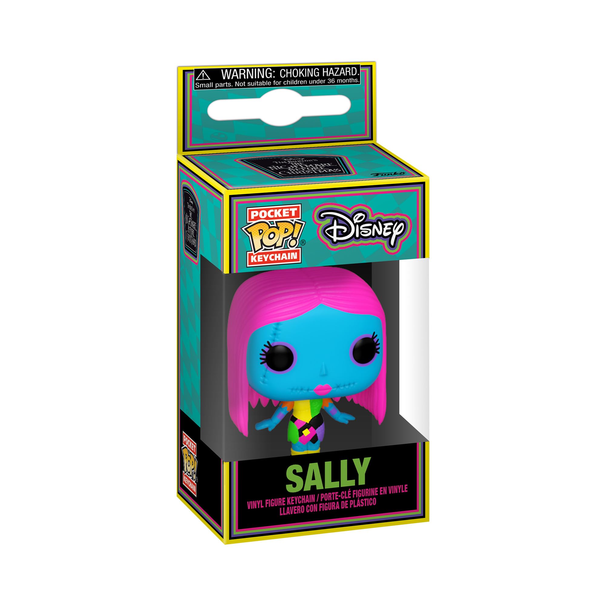 Funko Pop| Keychain: The Nightmare Before Christmas - Sally (Blacklight), Multicolor, 63968