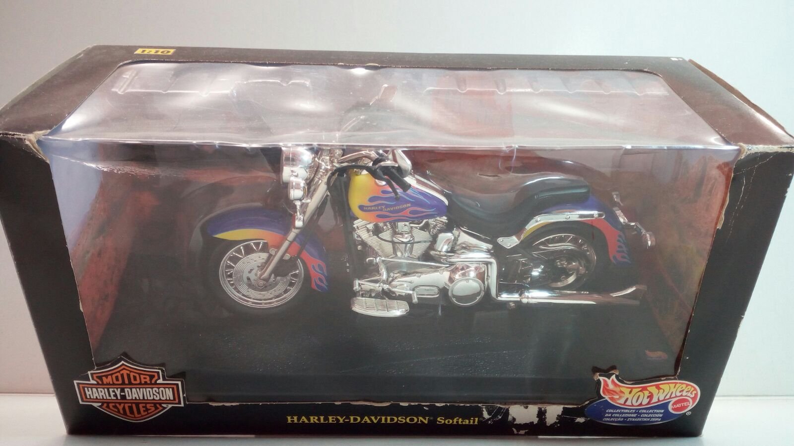 Hot Wheels Collectibles - Harley-Davidson Softail Motorcycle - 1:10 Scale - Turquoise & White Color Tank and Fenders