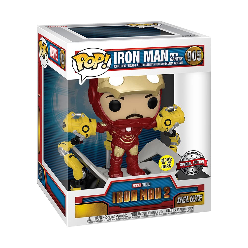 Funko Pop! Iron Man 2: Iron Man MKIV with Gantry Glow-in-The-Dark Deluxe Vinyl Figure, Multicolor
