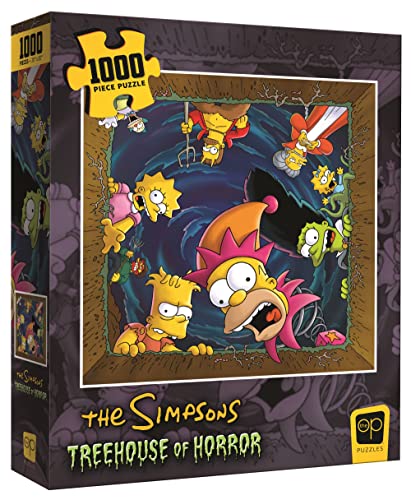 The Simpsons Treehouse of Horror Happy Haunting 1000 Piece Jigsaw Puzzle | Unique Square Puzzle Featuring Homer, Bart, Lisa, Marge, Maggie & More | Officially Licensed Collectible Simpsons Puzzle