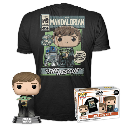 Funko POP! & Tee: Mandalorian - Luke Skywalker with Grogu (The Child, Baby Yoda)