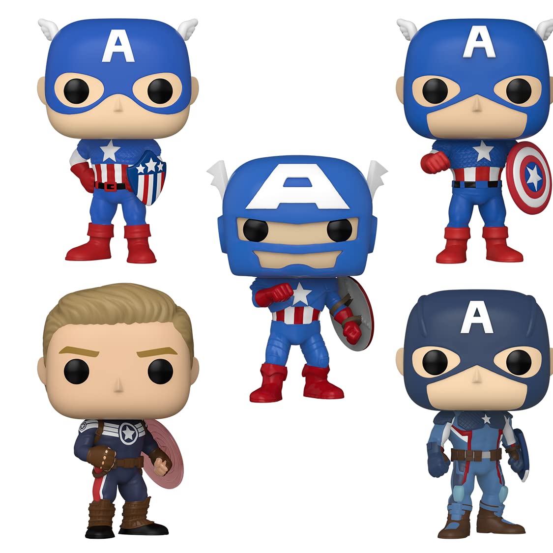 Funko Pop! Marvel: Year of The Shield - Captain America Through The Ages 5 Pack, Amazon Exclusive, Multicolor, 55482