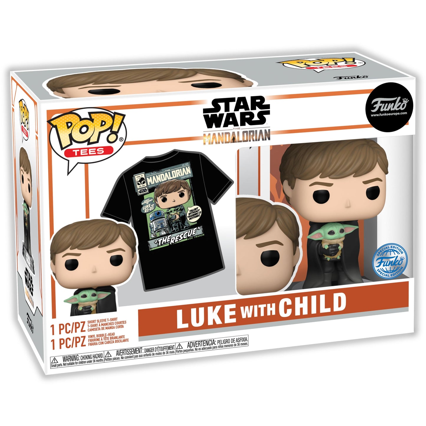 Funko POP! & Tee: Mandalorian - Luke Skywalker with Grogu (The Child, Baby Yoda)