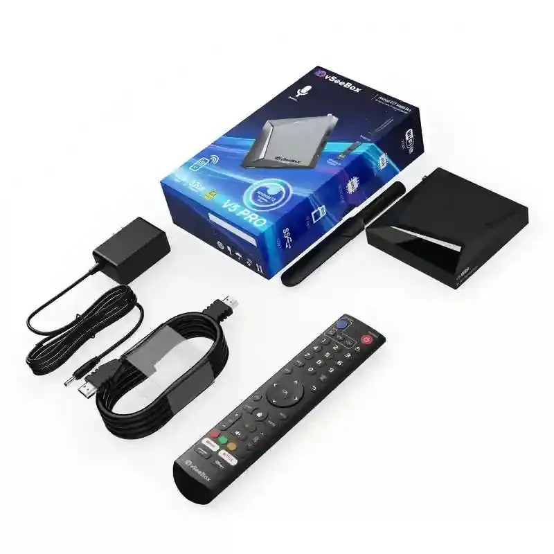 vSeeBox V5 Pro Android Smart Box 2025, 32GB Internal Memory, 8K-Compatible Cable, Wireless Input