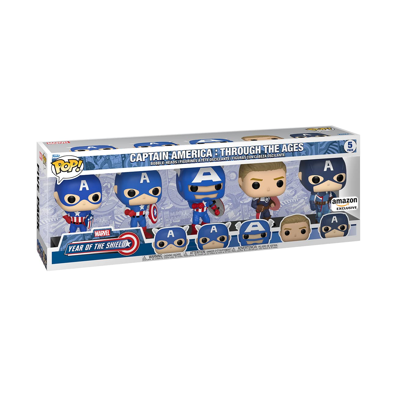 Funko Pop! Marvel: Year of The Shield - Captain America Through The Ages 5 Pack, Amazon Exclusive, Multicolor, 55482
