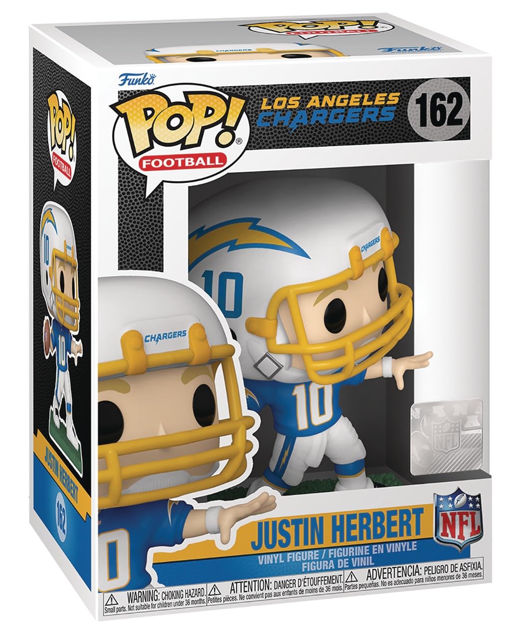 POP Football: Chargers - Justin Herbert (Home Uniform) Funko Vinyl Figure (Bundled with Compatible Box Protector Case), Multicolor, 3.75 inches