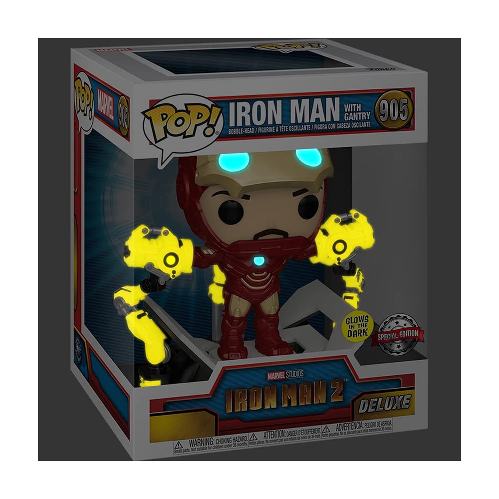 Funko Pop! Iron Man 2: Iron Man MKIV with Gantry Glow-in-The-Dark Deluxe Vinyl Figure, Multicolor