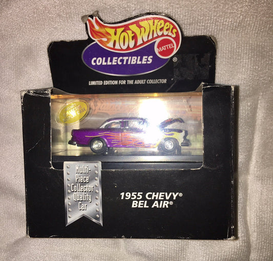 Hot Wheels-Collectibles Limited Edition Cool Collectibles 1955 Chevy Bel Air (W Flame Graphics) Mounted in Collector 's Display Case Purple