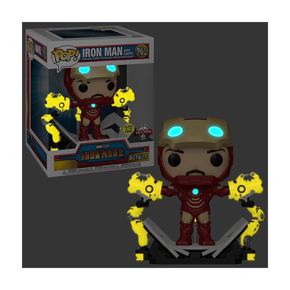 Funko Pop! Iron Man 2: Iron Man MKIV with Gantry Glow-in-The-Dark Deluxe Vinyl Figure, Multicolor