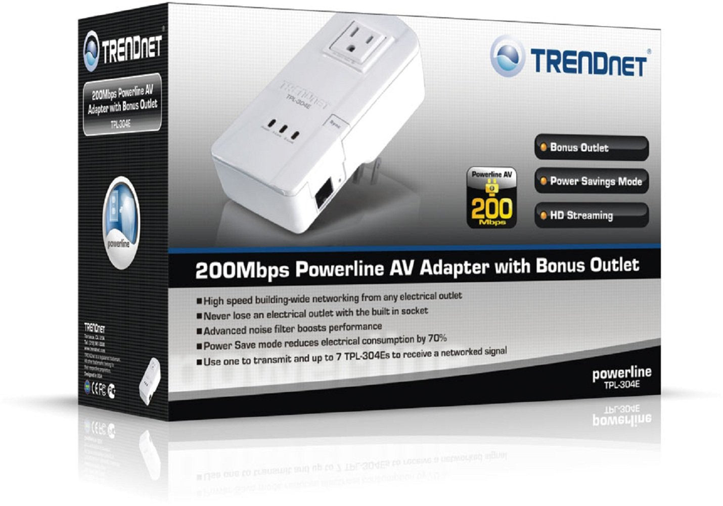 TRENDnet 200 Mbps Powerline with Bonus Outlet (White)