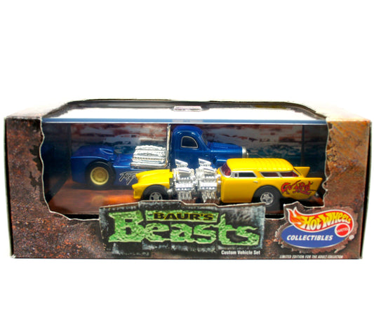 GO-MAD (Chevy Nomad) & TORQUED OFF (Custom Semi-Truck) * Limited Edition * Hot Wheels 1999 Baur's Beasts 1:64 Scale 2-Car Custom Vehicle Box Set